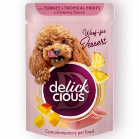 Кремообразно лакомство за кучета  DELICKCIOUS Flakes with turkey and tropical fruits in creamy sauce с пуешко и тропически плодове